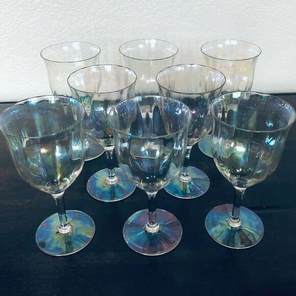 Vintage Fostoria Mother of Pearl Iridescent Wine Glasses Goblets 10-pc Set - Picture 1 of 7